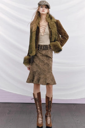 Leopard Wool Patchwork Skirt