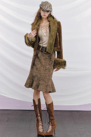 Leopard Wool Patchwork Skirt