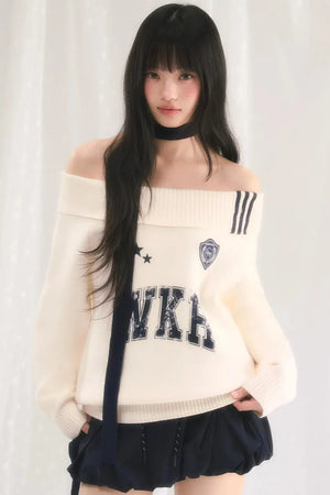 Letter Knit One-Shoulder Sweater