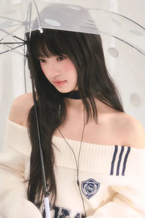 Letter Knit One-Shoulder Sweater