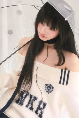 Letter Knit One-Shoulder Sweater