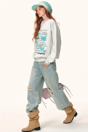 Letter Print Jacquard Sweater