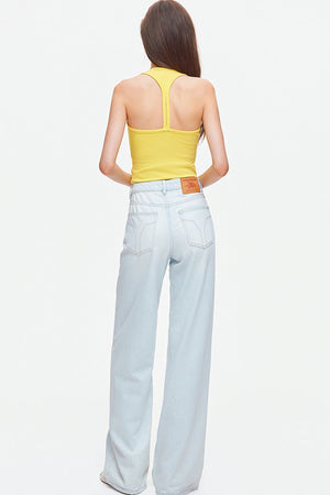 Light Blue Lyocell Cotton Blend Wide Leg Jeans