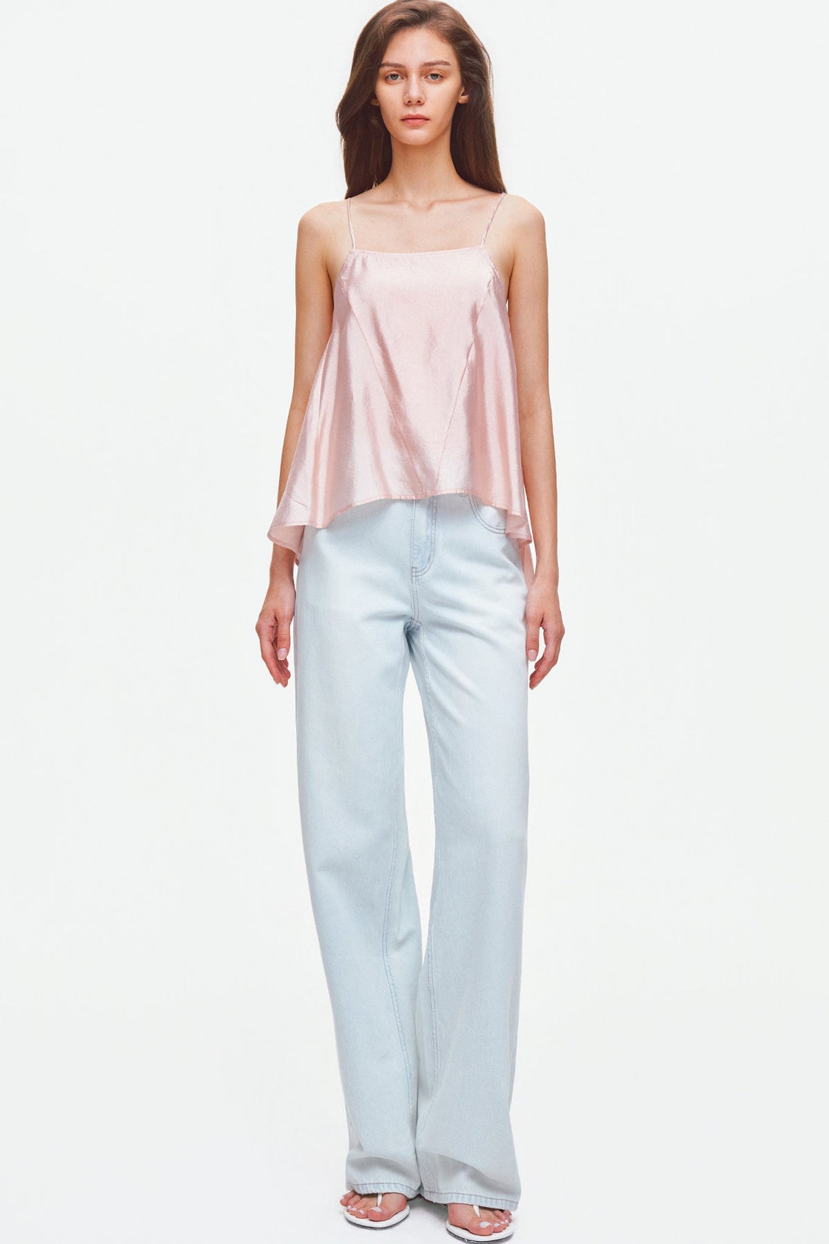 Light Blue Lyocell Cotton Blend Wide Leg Jeans