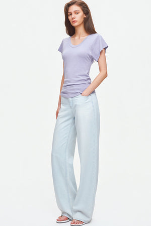 Light Blue Lyocell Cotton Blend Wide Leg Jeans