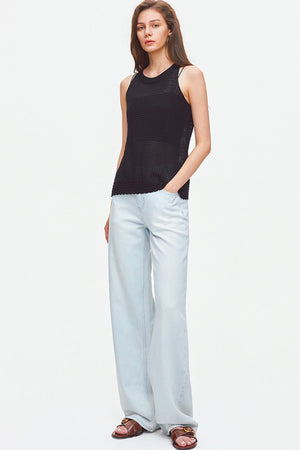 Light Blue Lyocell Cotton Blend Wide Leg Jeans