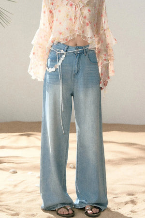 Light Blue Wide-Leg Denim Pants