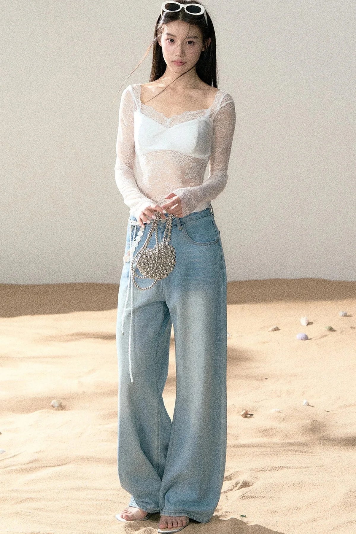 Light Blue Wide-Leg Denim Pants