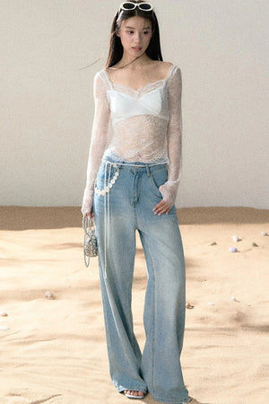 Light Blue Wide-Leg Denim Pants