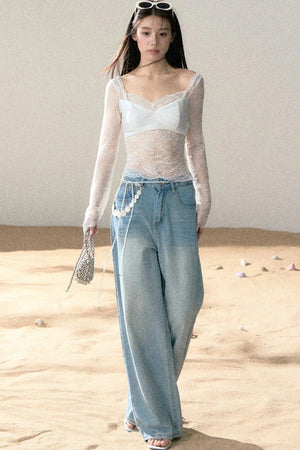 Light Blue Wide-Leg Denim Pants