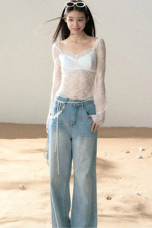 Light Blue Wide-Leg Denim Pants
