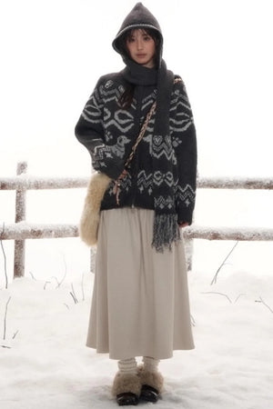 Light Bow-Knot Knit Cardigan Set-Up