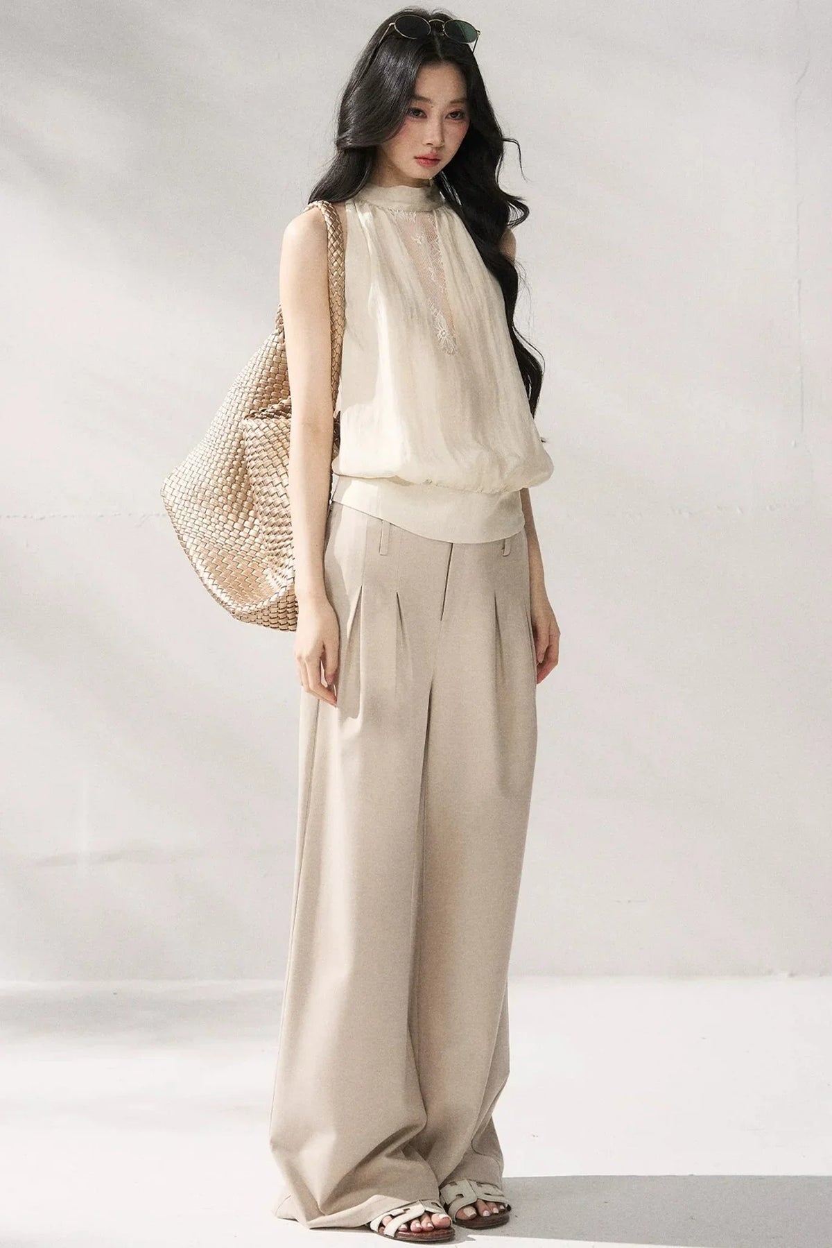 Light-Colored Wide-Leg Pants