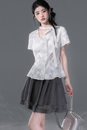 Light Gray-Green Double-Breasted Blouse