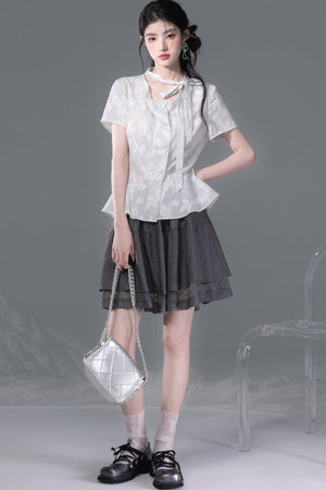Light Gray-Green Double-Breasted Blouse