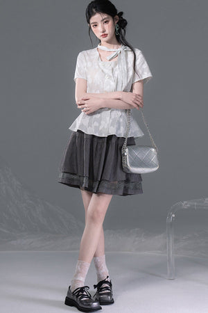 Light Gray-Green Double-Breasted Blouse