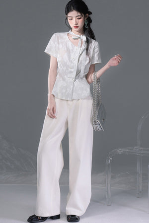 Light Gray-Green Double-Breasted Blouse