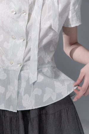 Light Gray-Green Double-Breasted Blouse