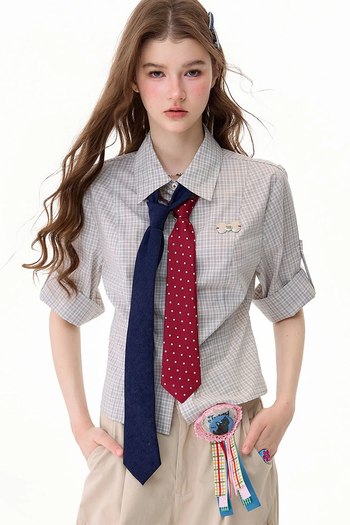 Light Gray Plaid Short Sleeve Shirt