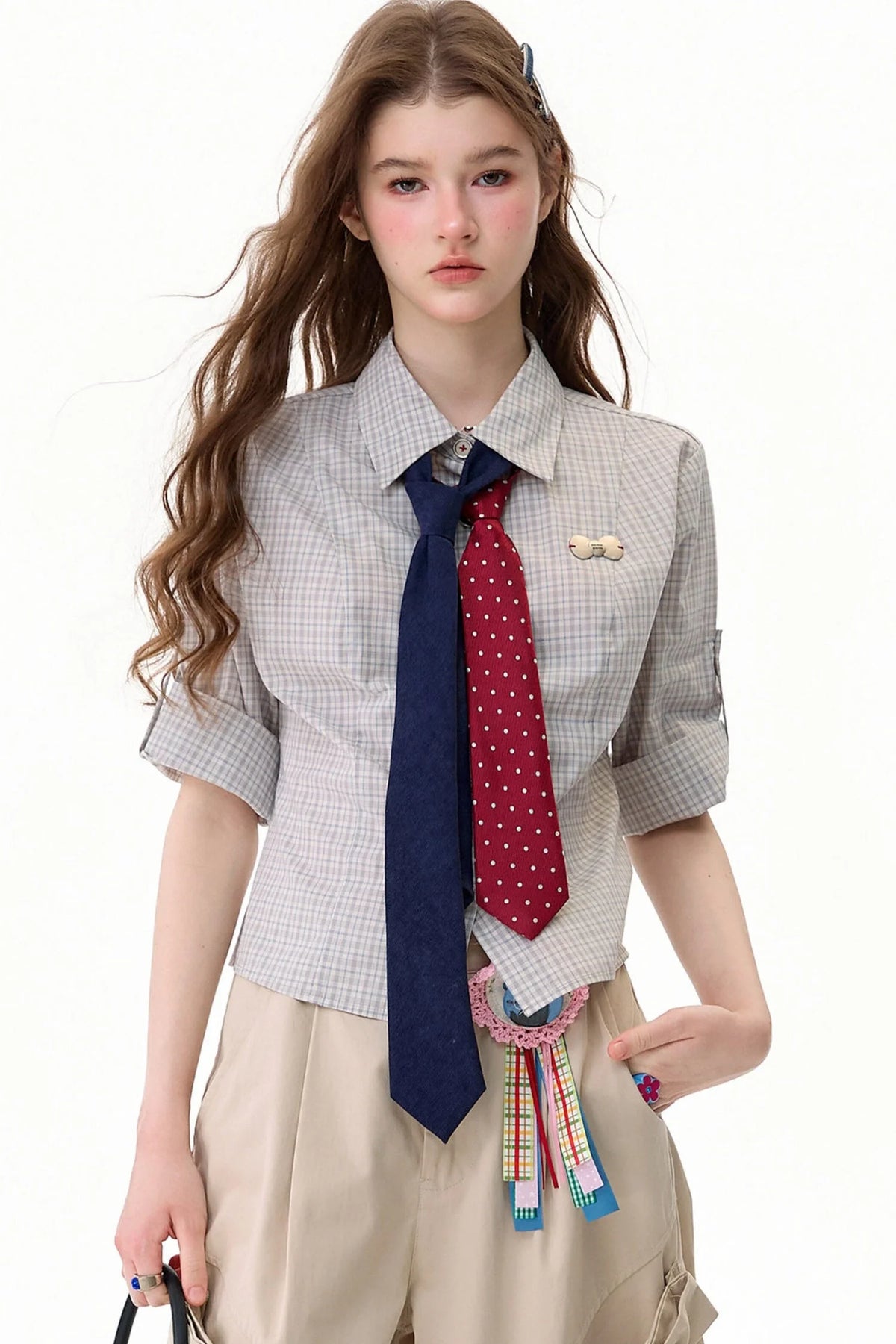 Light Gray Plaid Short Sleeve Shirt