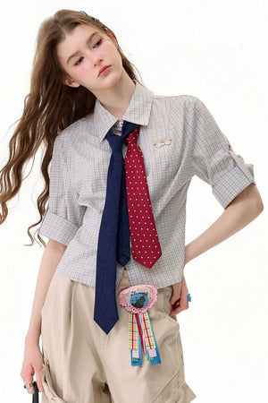 Light Gray Plaid Short Sleeve Shirt