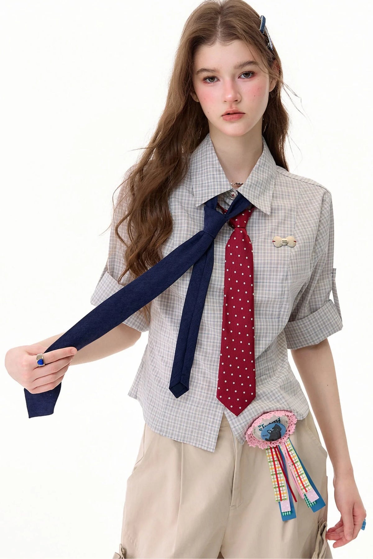 Light Gray Plaid Short Sleeve Shirt