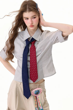 Light Gray Plaid Short Sleeve Shirt