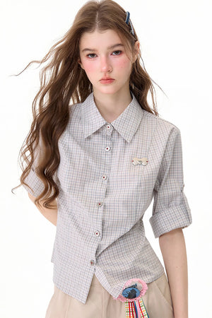 Light Gray Plaid Short Sleeve Shirt