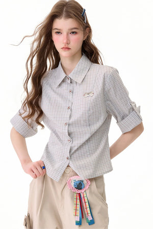 Light Gray Plaid Short Sleeve Shirt
