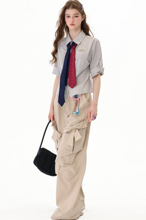 Light Gray Plaid Short Sleeve Shirt