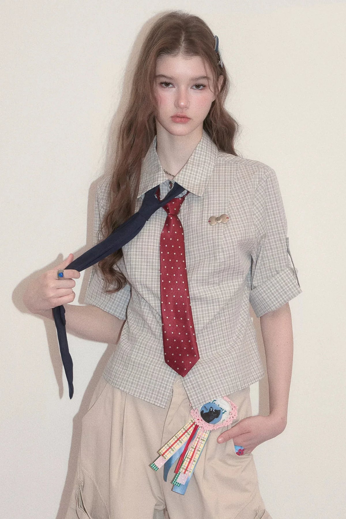 Light Gray Plaid Short Sleeve Shirt
