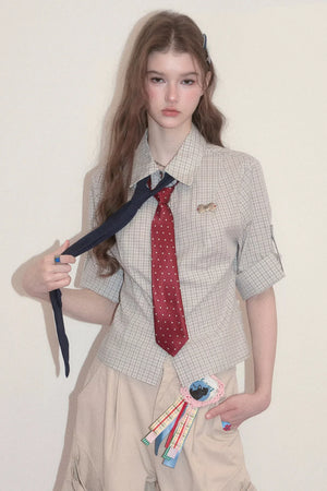 Light Gray Plaid Short Sleeve Shirt