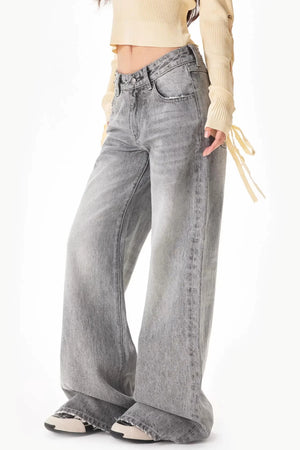 Light Gray Rhinestone Wide-Leg Pants