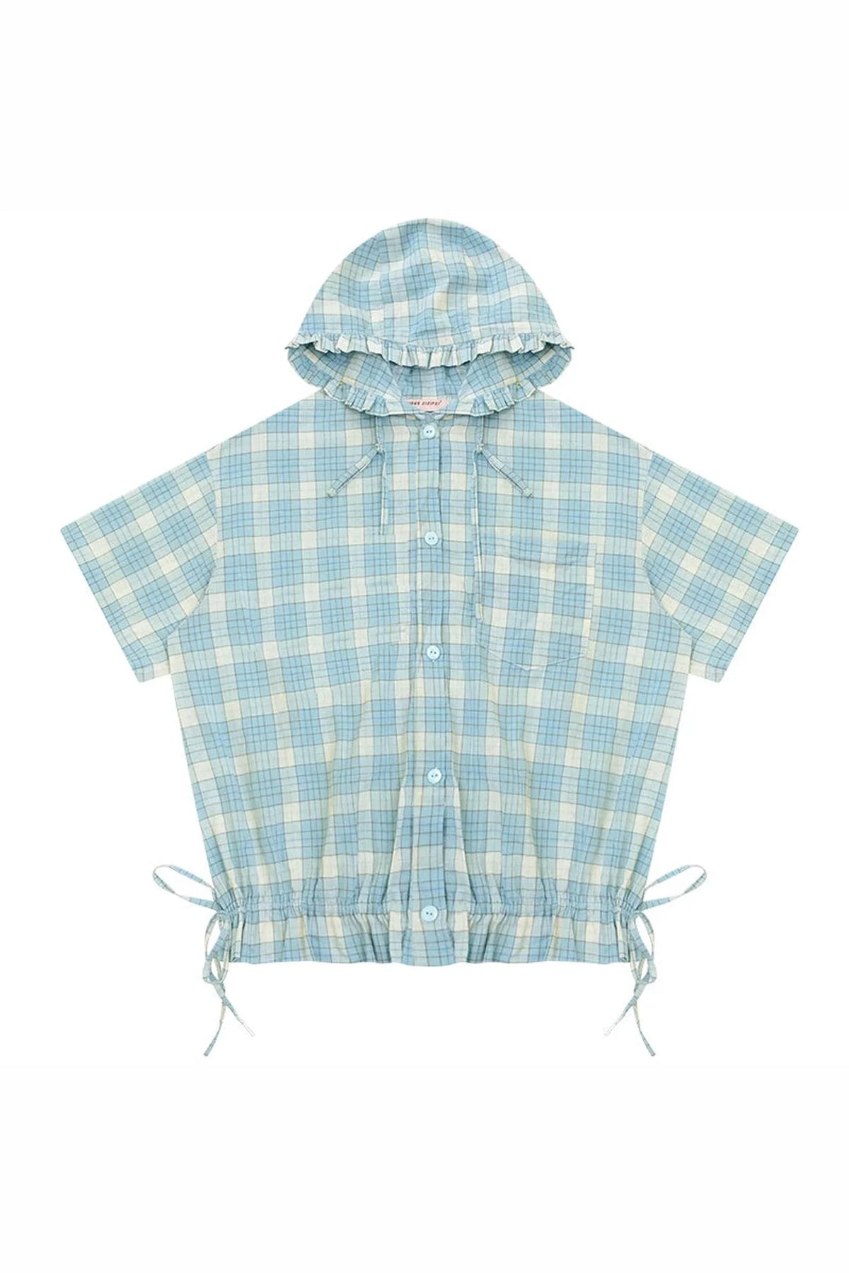 Light Green Plaid Hooded Ruffled Shirt