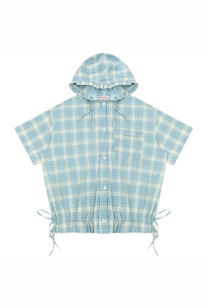 Light Green Plaid Hooded Ruffled Shirt