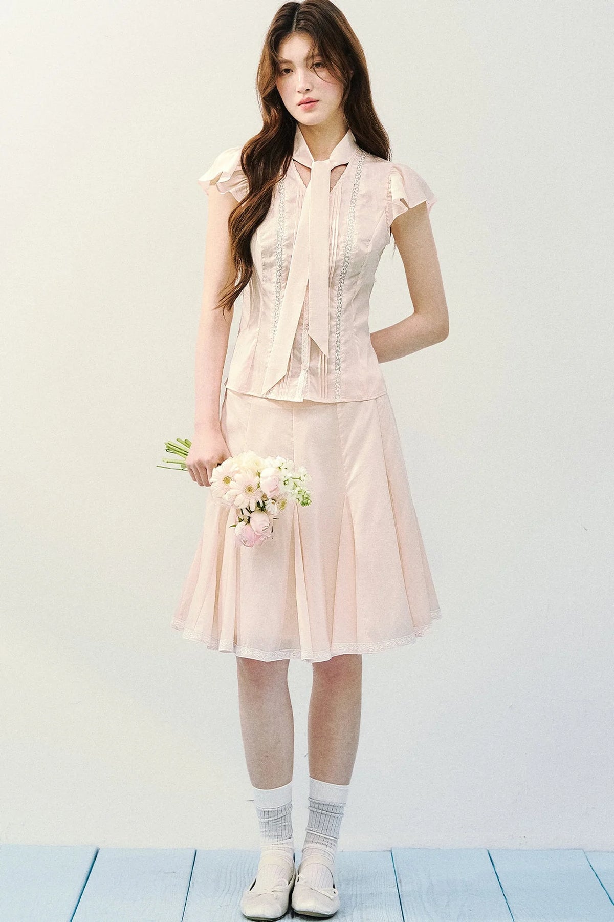 Light Mist Mulberry Silk Blouse Set-Up