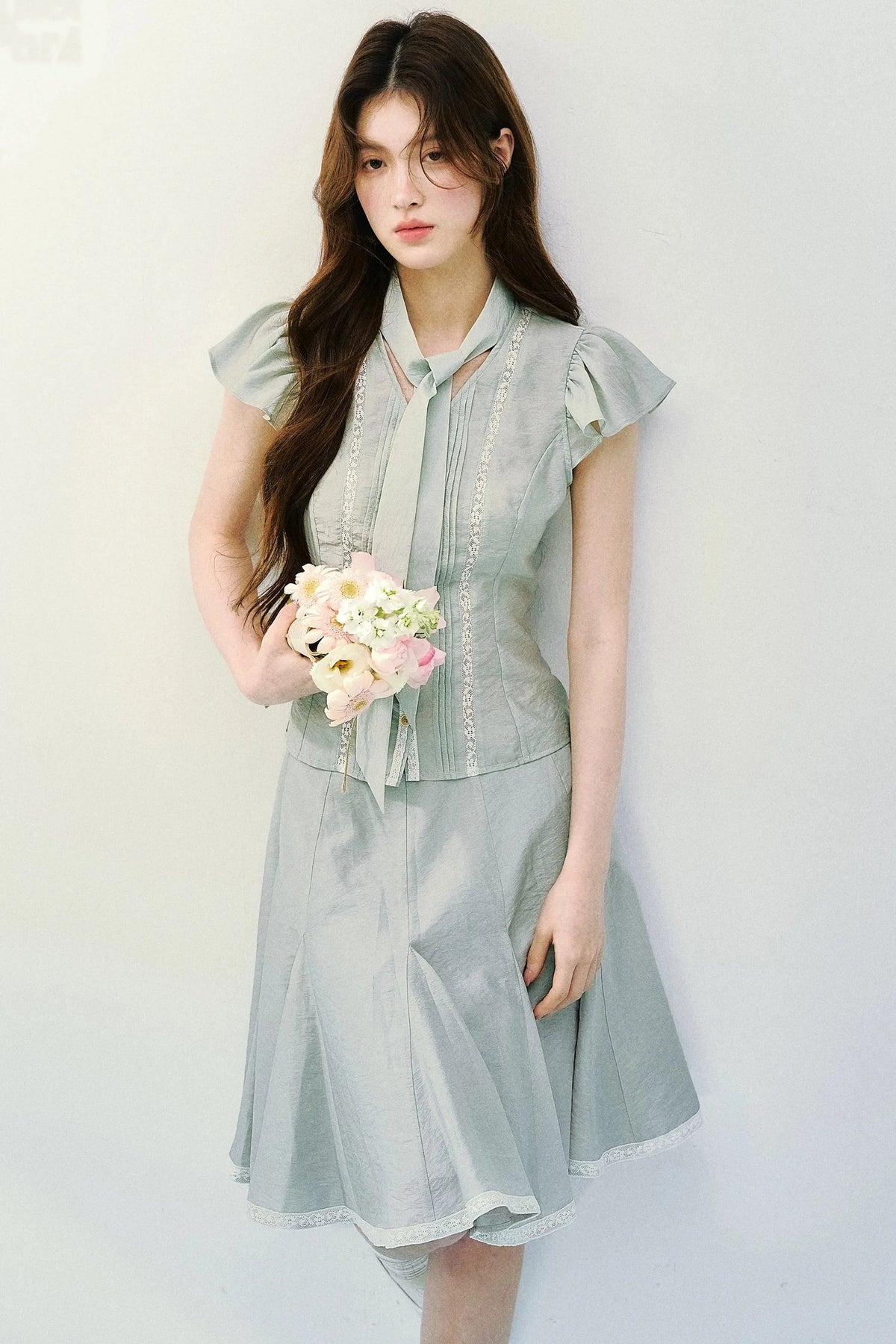 Light Mist Mulberry Silk Blouse Set-Up