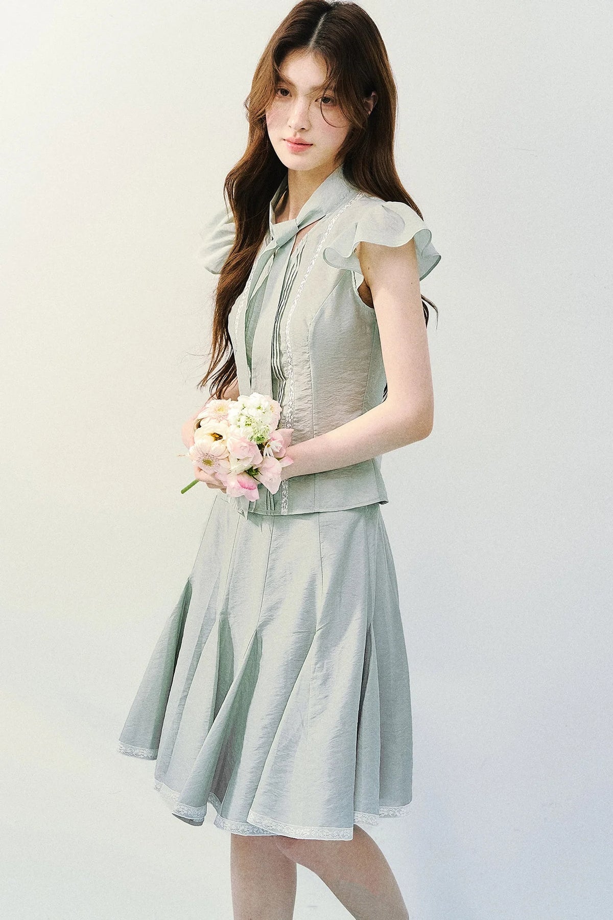 Light Mist Mulberry Silk Blouse Set-Up