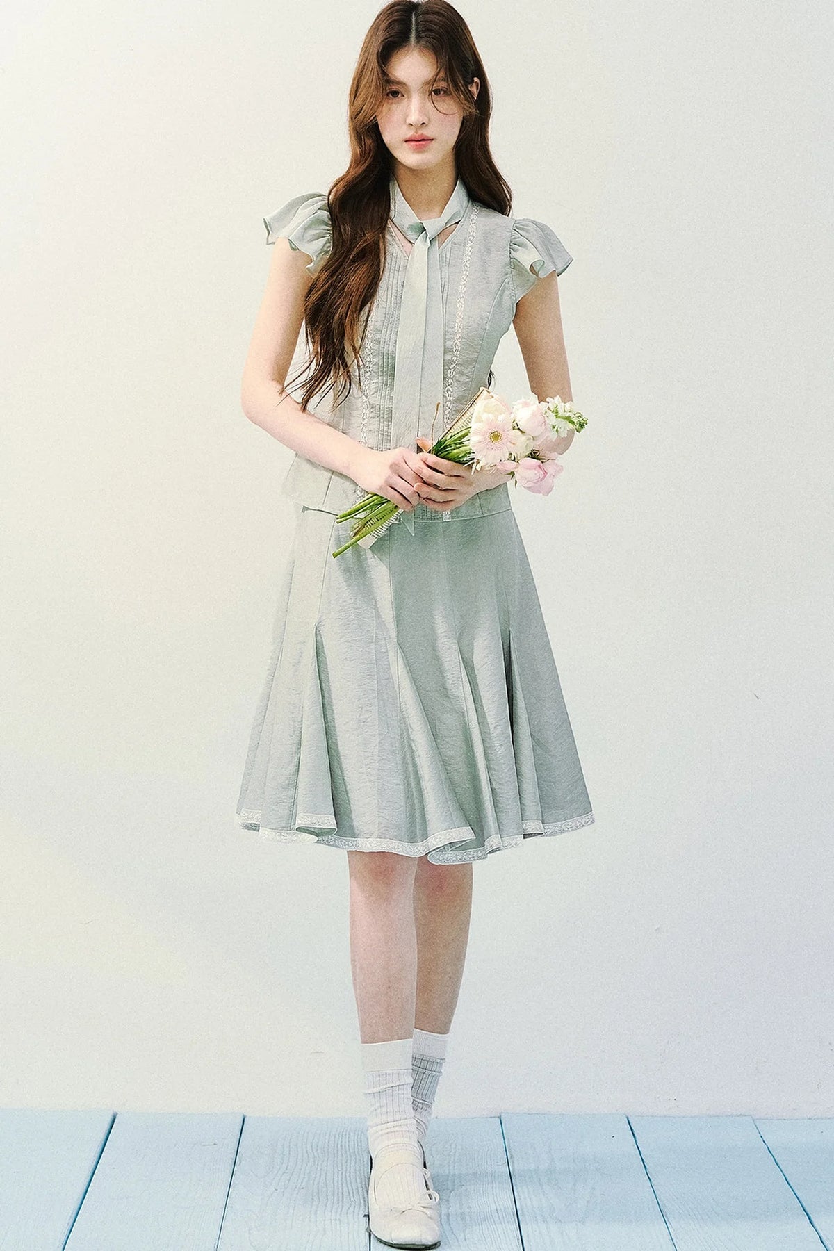 Light Mist Mulberry Silk Blouse Set-Up