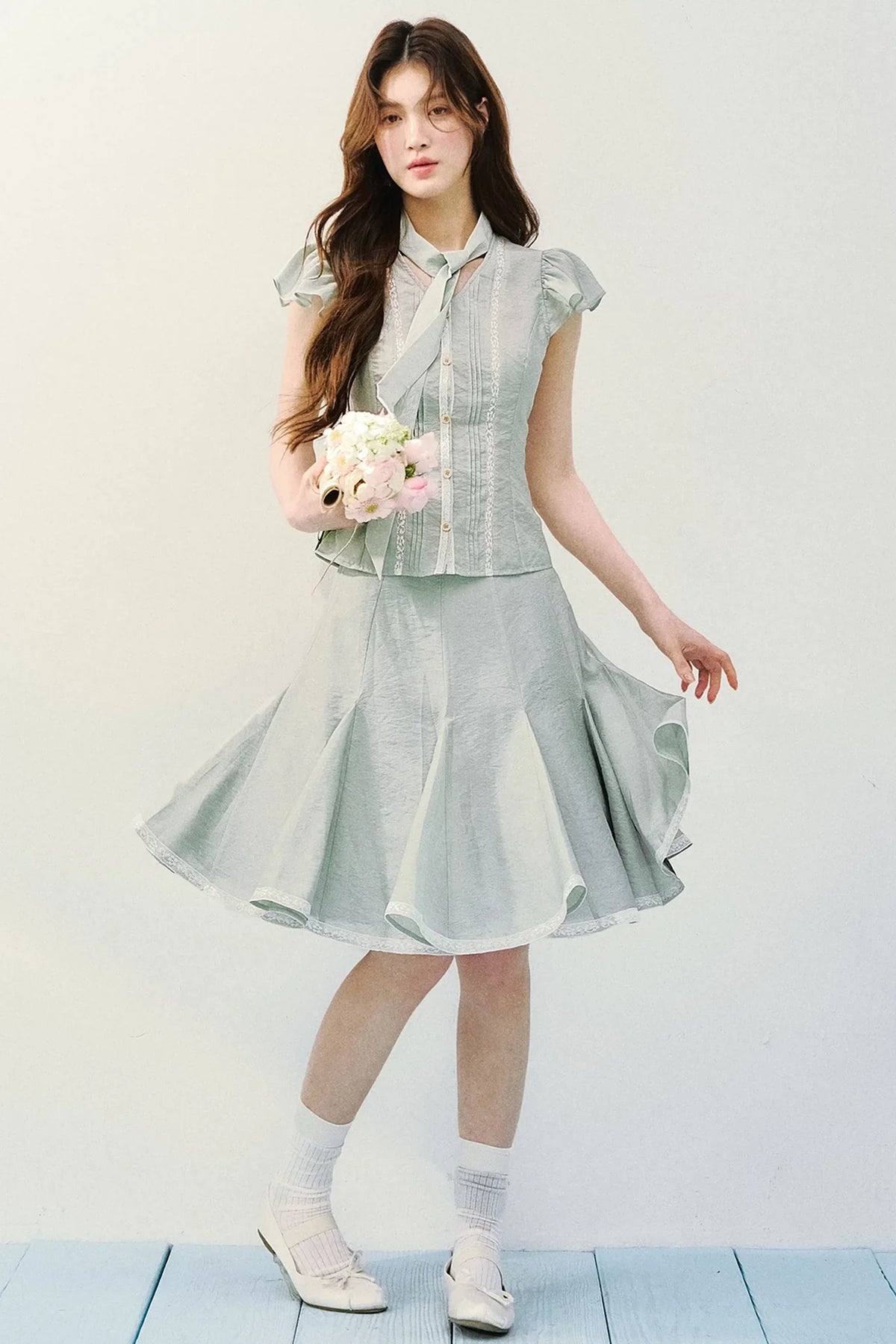 Light Mist Mulberry Silk Blouse Set-Up
