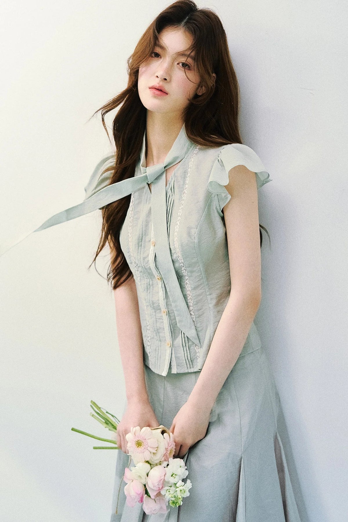 Light Mist Mulberry Silk Blouse Set-Up