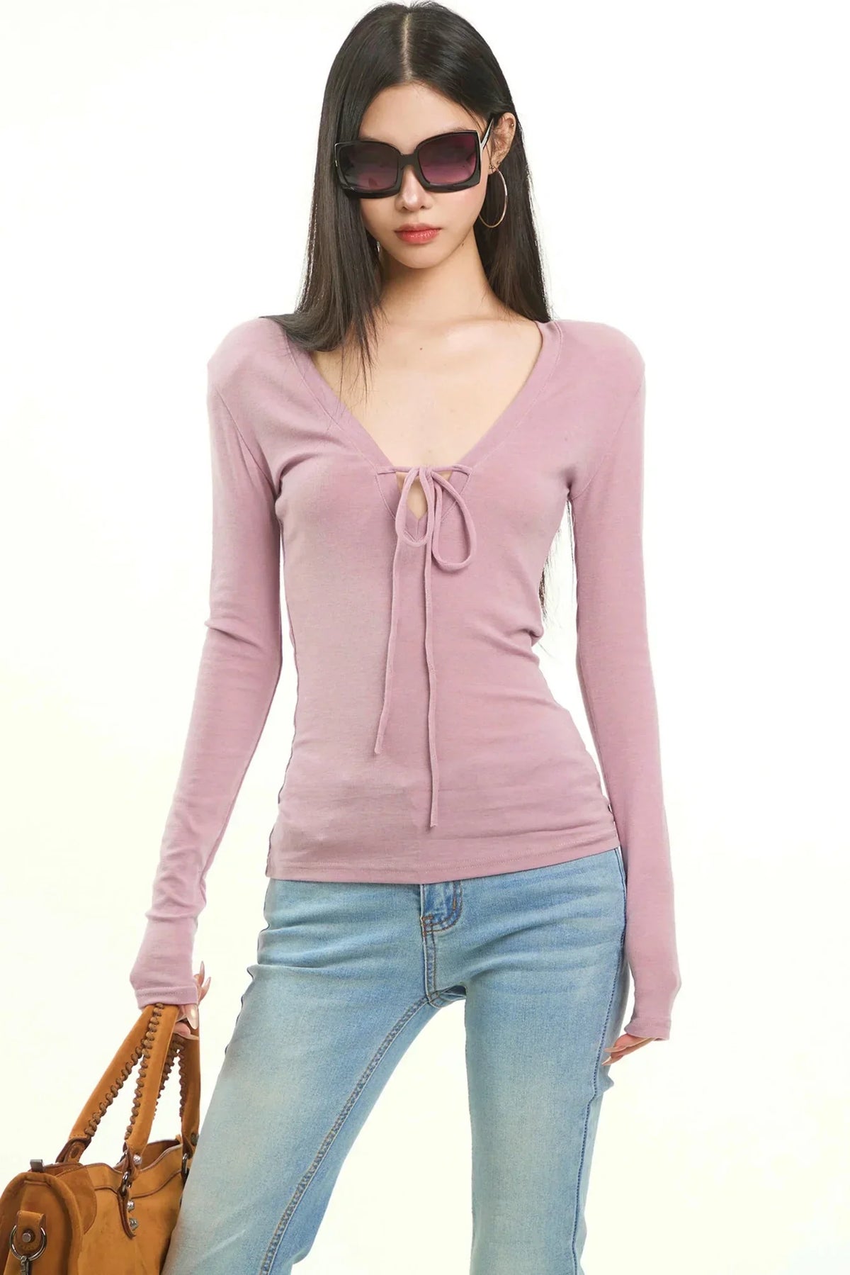 Light Purple Bow Tie Blouse