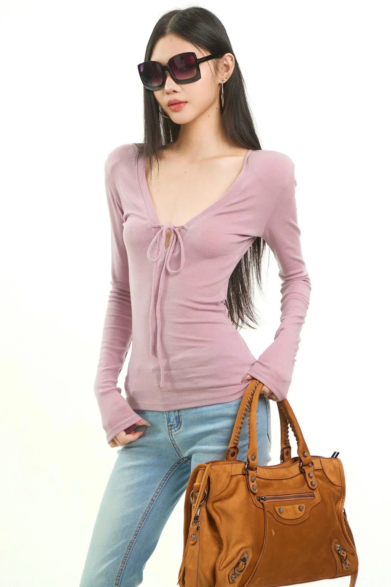 Light Purple Bow Tie Blouse