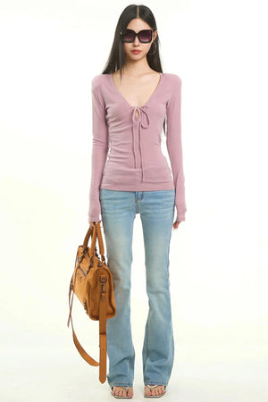 Light Purple Bow Tie Blouse