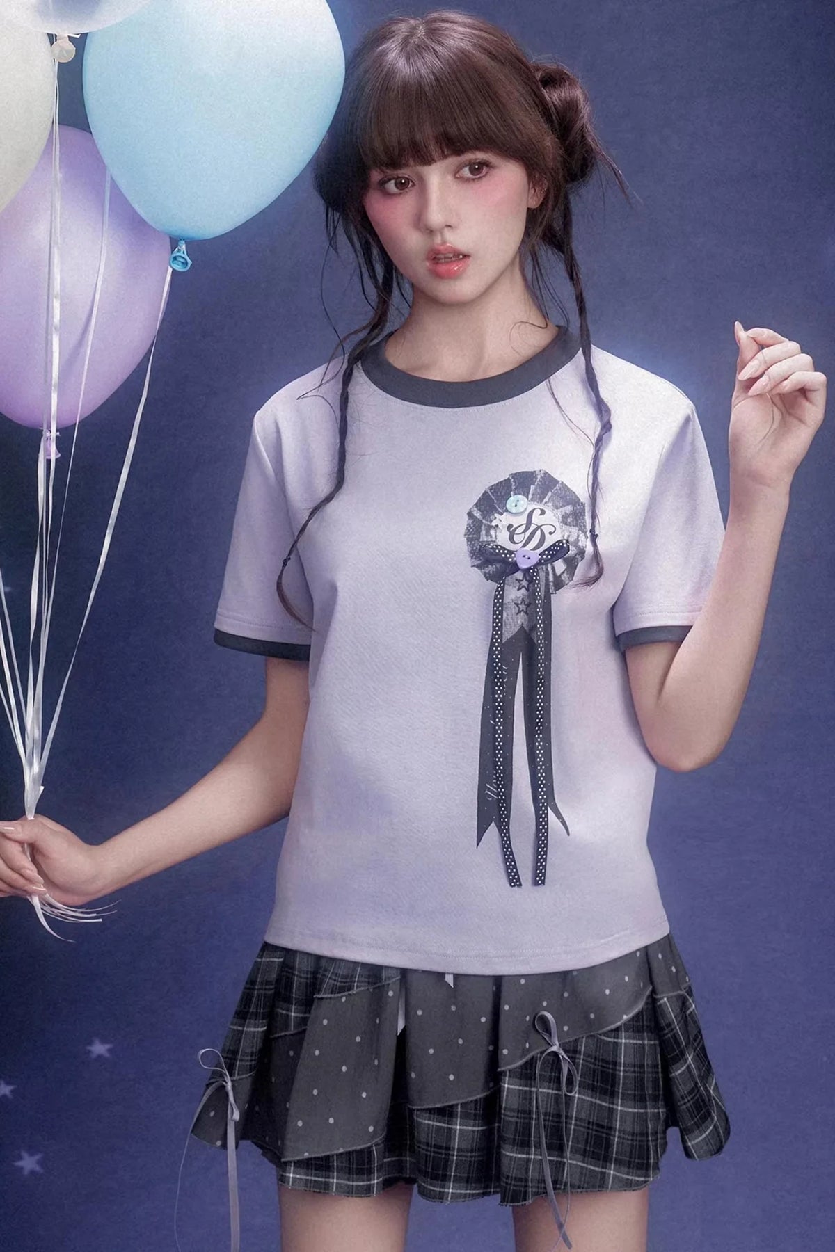 Light Purple Floral Ribbon Blouse