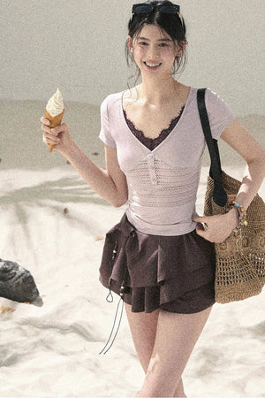 Light Purple Lace V-Neck Top