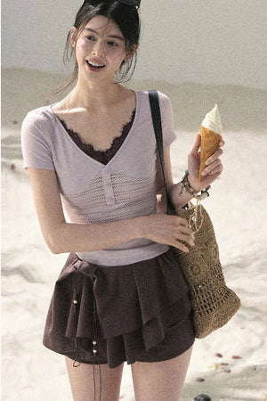 Light Purple Lace V-Neck Top