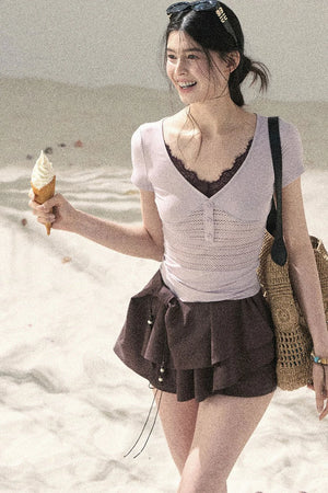 Light Purple Lace V-Neck Top