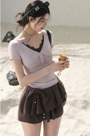 Light Purple Lace V-Neck Top