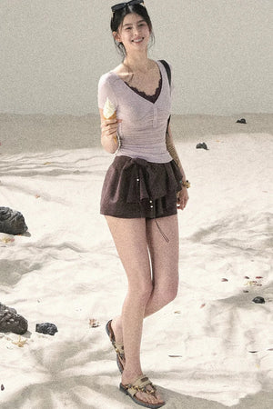 Light Purple Lace V-Neck Top